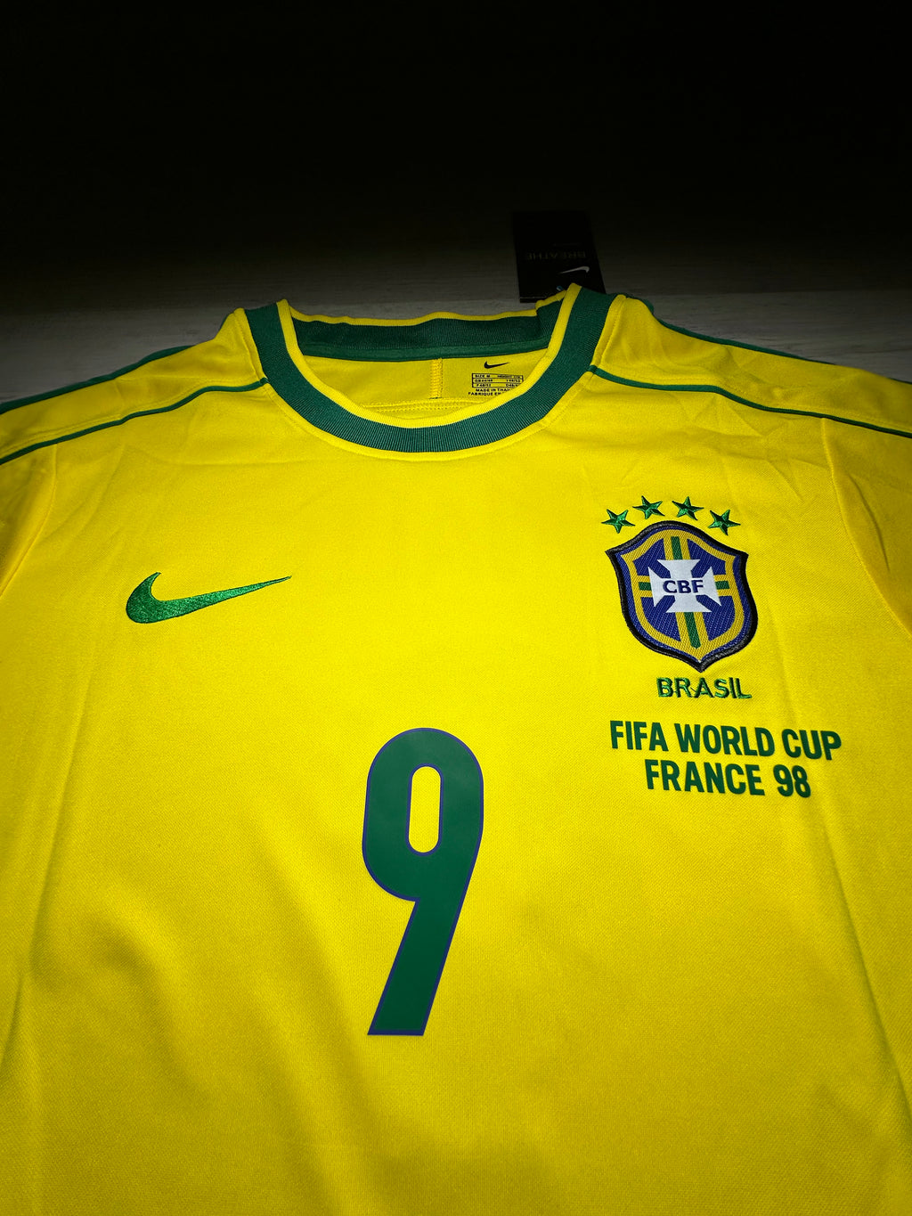 Brazil 1998 Ronaldo #9 World Cup Home Jersey